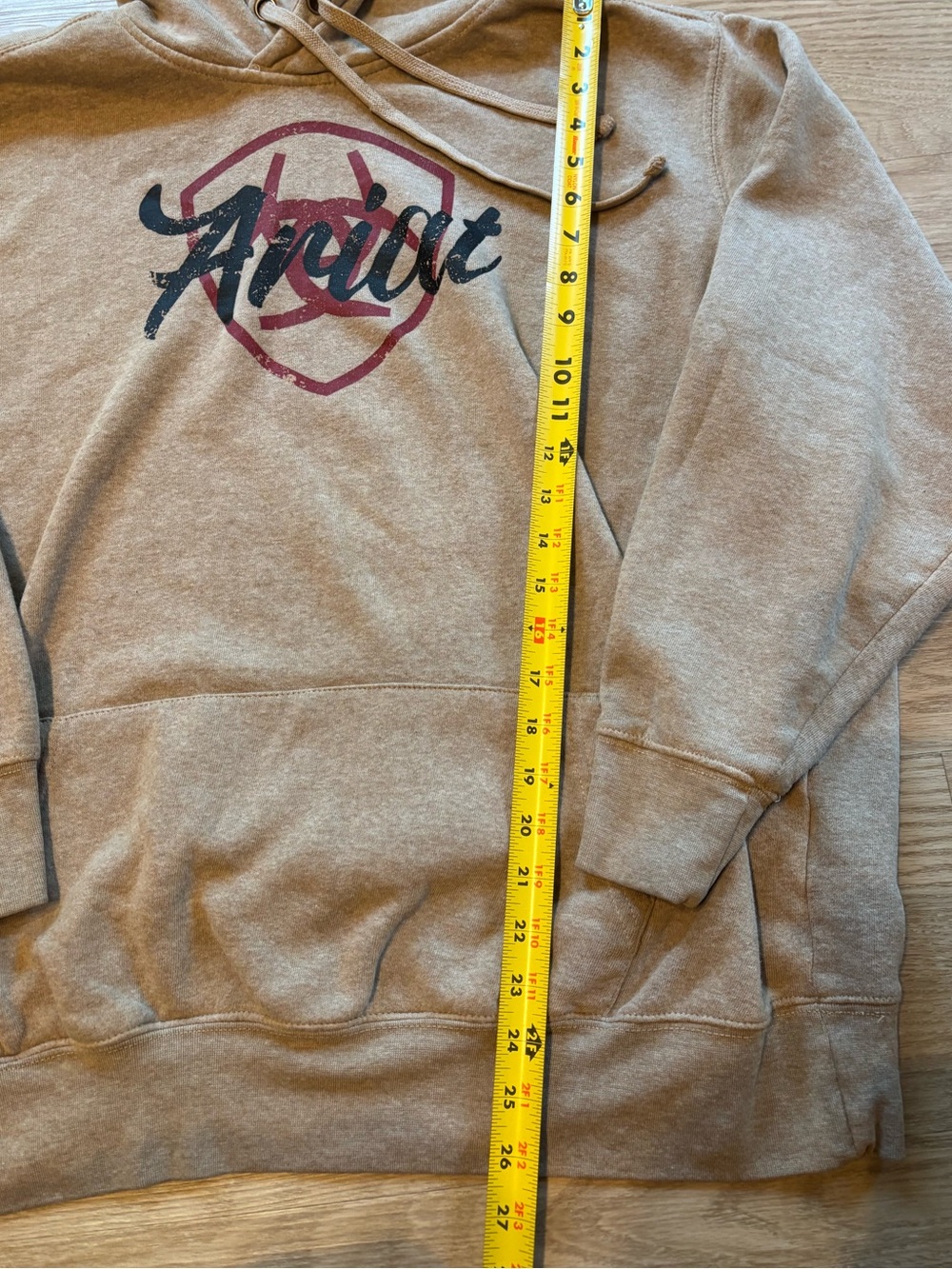 Ariat Women’s Sz XL REAL Hoodie Long Sleeve Logo Pullover Lined Western Tan - Picture 5 of 11
